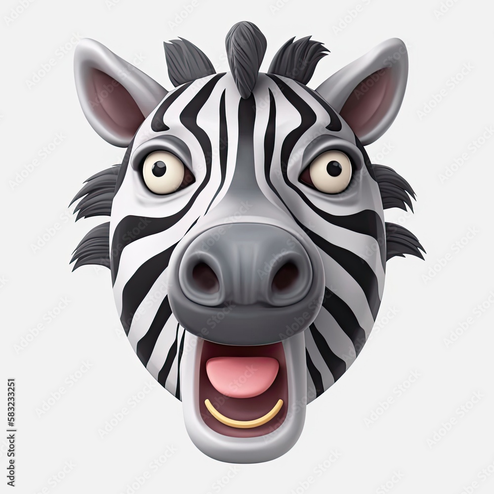 Poster zebra shocked facial expression on blank background generative ai