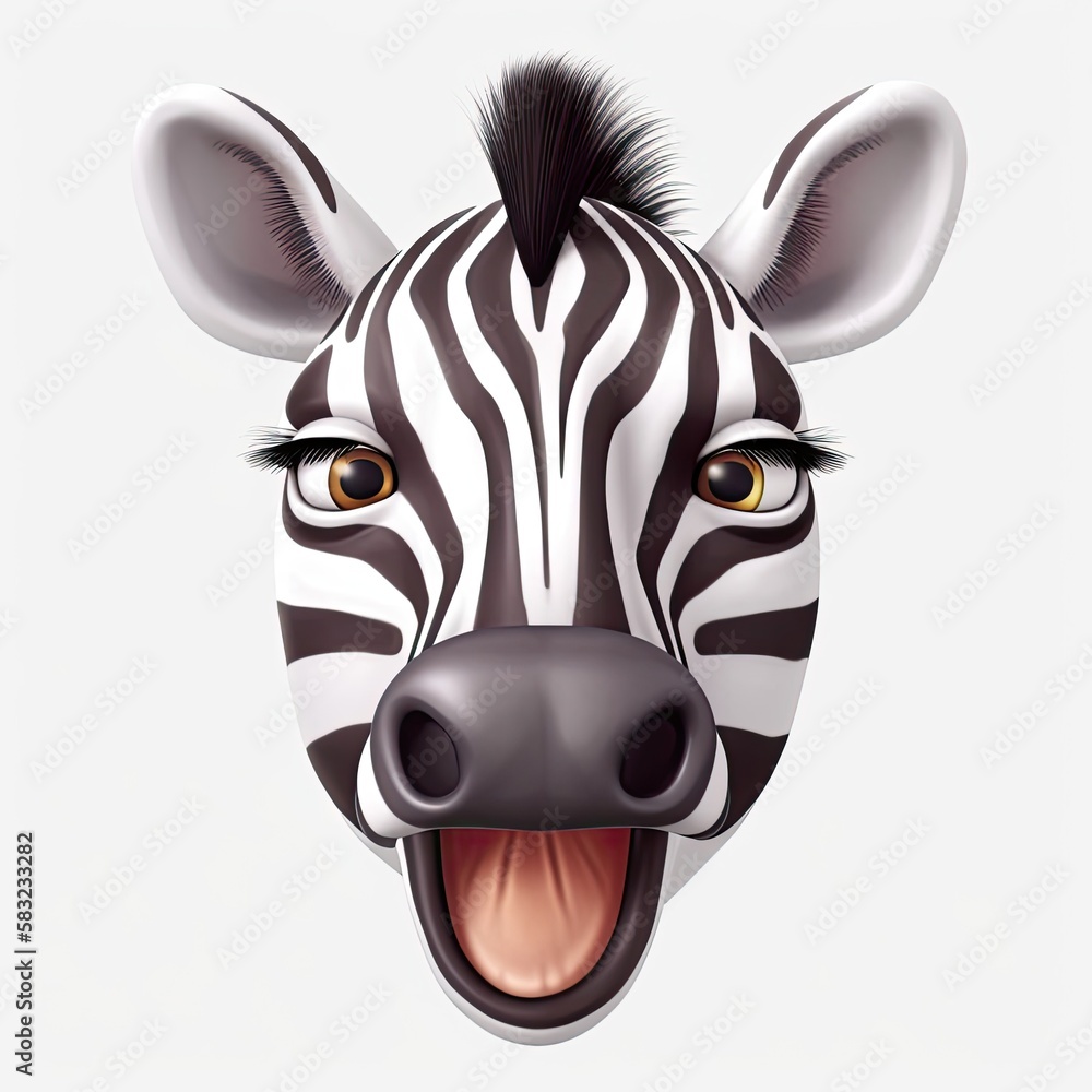 Poster zebra awed facial expression on blank background generative ai