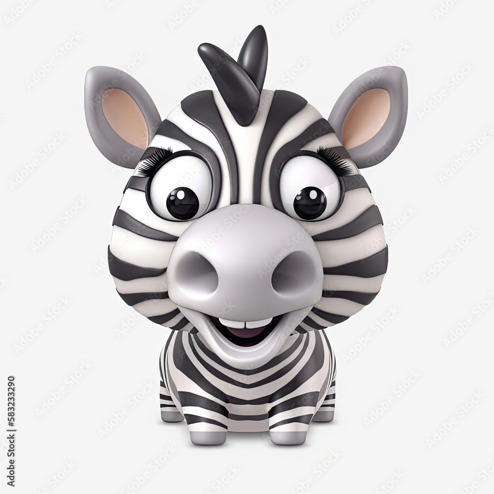 Poster zebra very happy facial expression on blank background generative ai