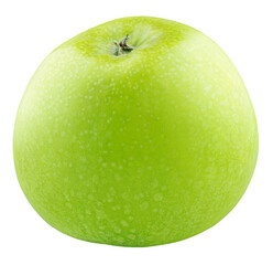 Single green apple fruit (Granny smith apple) isolated on transparent background. Full Depth of Field