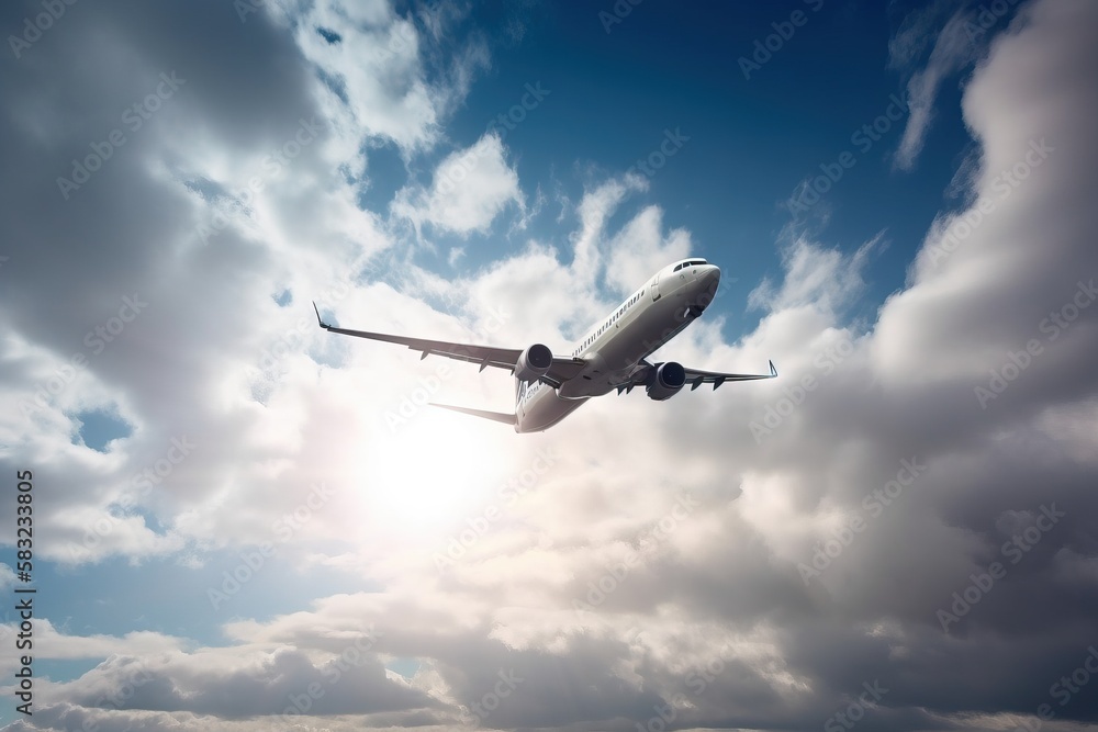 Poster an airplane is flying through the clouds in the day time time lapse photo of a plane in the sky with