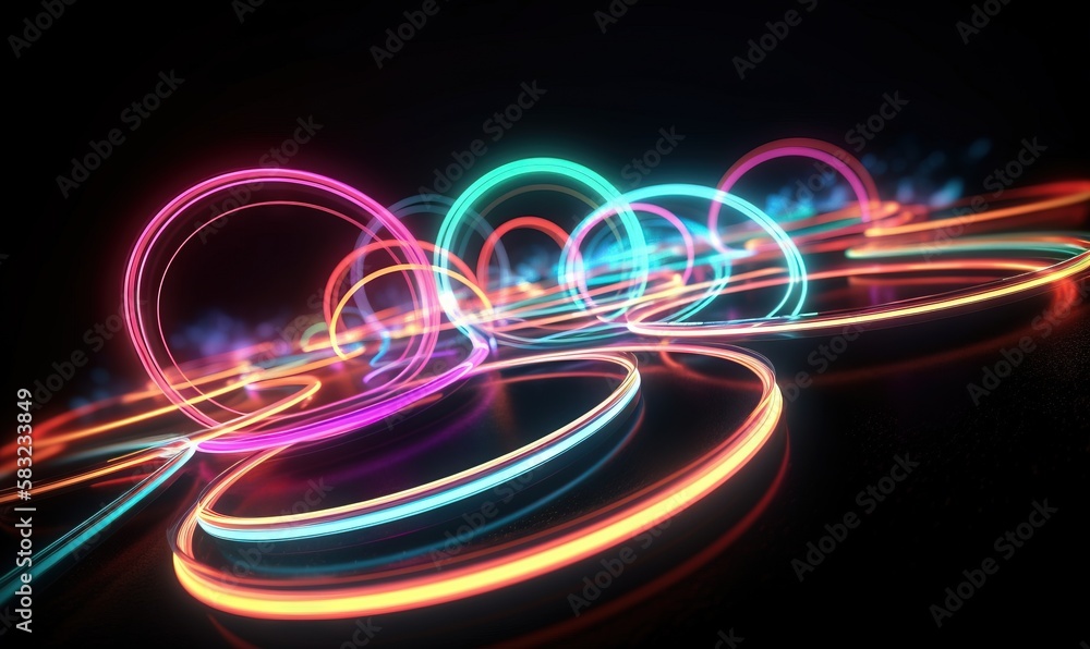 Poster a blurry photo of a neon light in the shape of a number of circles on a black background with a blac