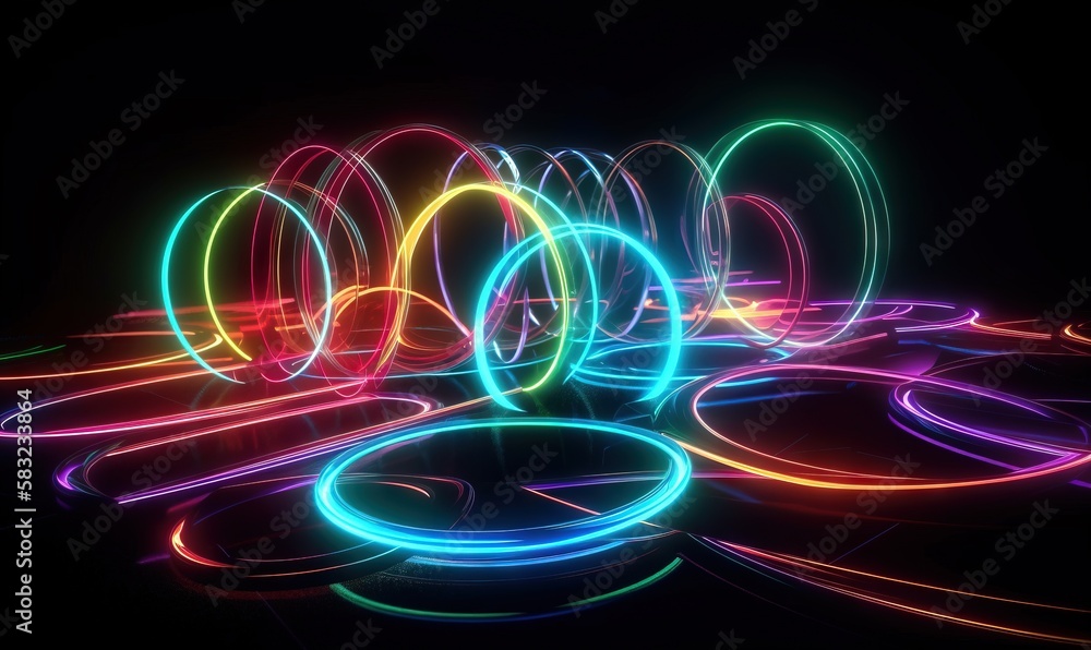 Poster a bunch of neon lights that are on a black background with a black background and a black background