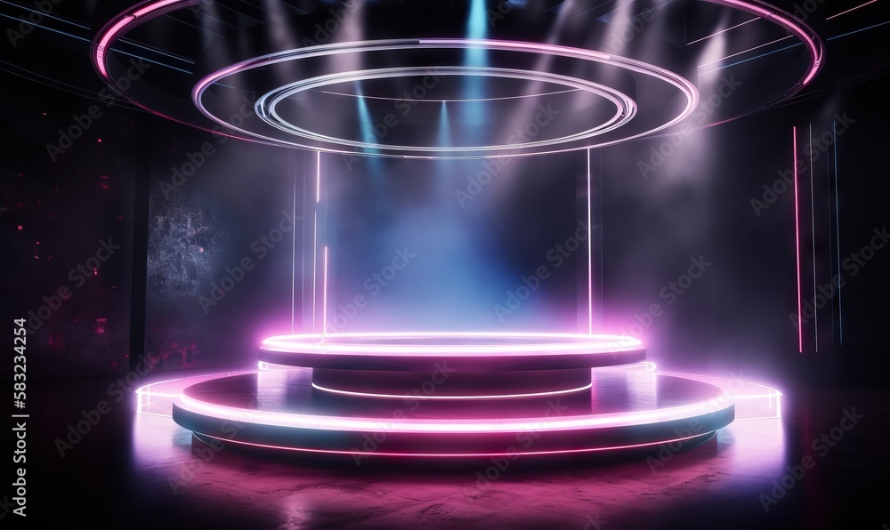Poster a stage with a circular light and a stage with a circular light on it and a stage with a circular li