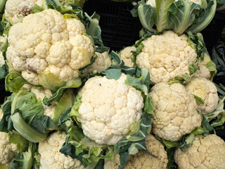 Bulk cauliflowers for sale in the market