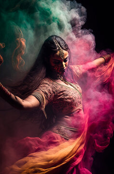 Generative AI illustration of young Arab dancer dancing the belly dance