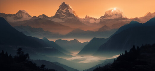 Fototapeta na wymiar sunrise in the mountains,Generative AI