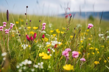 wild flowers in the field during sunny day, generatice ai