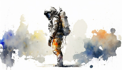 Astronaut in Outer Space, isolated on white background - watercolor style illustration background by Generative Ai - obrazy, fototapety, plakaty