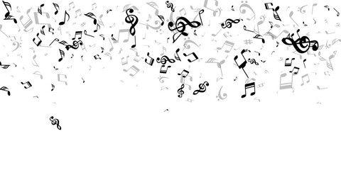 Musical notes flying vector background. Audio