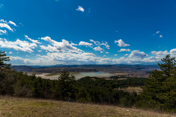 View of part of the bank of Kardzhali Dam, towards Monyak Fortress, Bulgaria