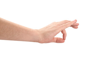 Male hand holding something, cut out