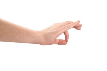 Male hand holding something, cut out