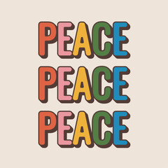 Peace lettering. Retro groove inscription. Retro 70s, cute funky hippie. 