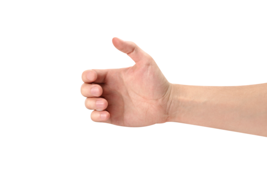 Male hand holding something, cut out