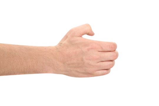 Male hand holding something, cut out