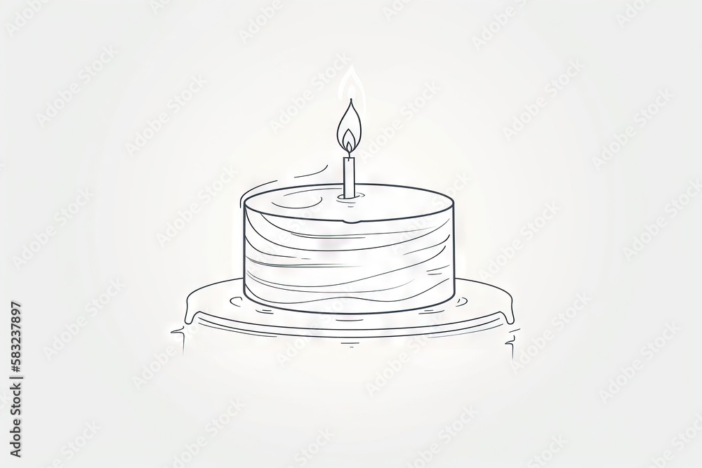 Poster a simple cake with a single candle on it's top and a ribbon around the edge of the cake is drawn in 