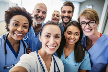 Group of medical doctors at clinic. Unity concept, health international day, generative ai
