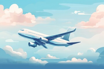 Naklejka na ściany i meble an airplane is flying through the clouds in the day time, with a blue sky and white clouds behind it, and a blue sky with white clouds. generative ai