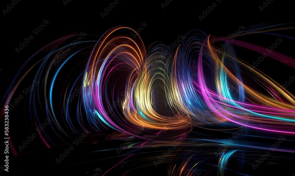 Poster a blurry photo of a black background with colorful lights in the middle of the image and a black bac