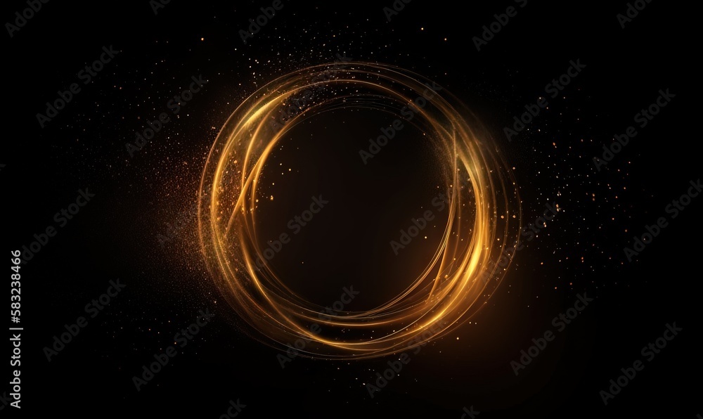 Poster a circle of gold sparkles on a black background with a black background and a gold circle on the cen