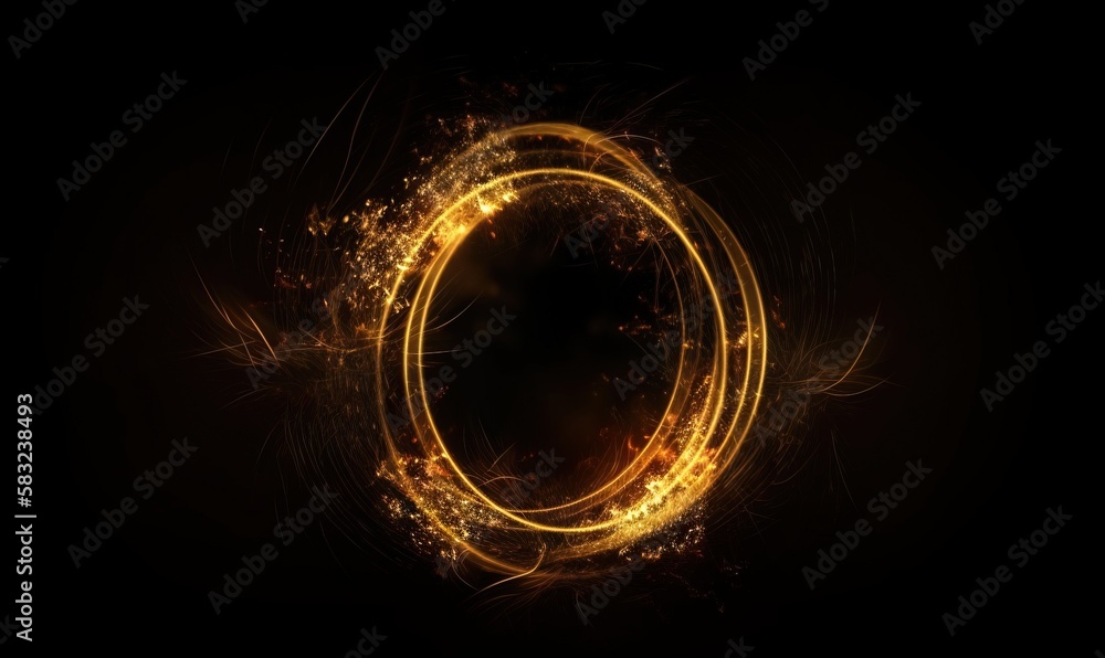 Poster a glowing circle on a black background with a lightening effect in the middle of the circle, with a 