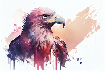 Watercolor Illustration of a Eagle Bird Weird Animal Abstract Illustration Minimalistic Geometric Background In Pastel Colors. Generative AI