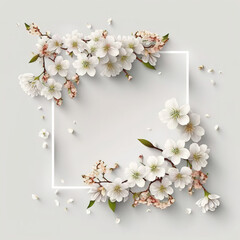 Cherry Blossoms Arranged around a Picture Frame with White Text Space - Generative AI