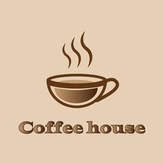 Card with cup of coffe and text on a brown background