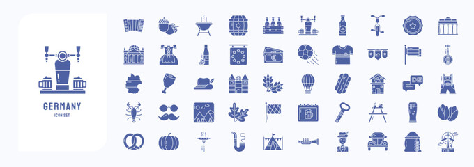 Fototapeta na wymiar Germany icon set, including icons like Accordion, Acorn, Beer Box, Barrel and more 