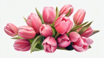White Background - Bouquet of pink tulips on a white background. Generative AI,