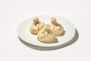Cooked khinkali traditional georgian dish isolated on white background. Georgian traditional cuisine.