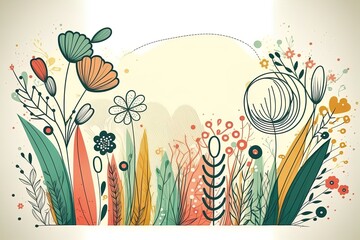 Abstract doodle cartoon florals background on white background.
