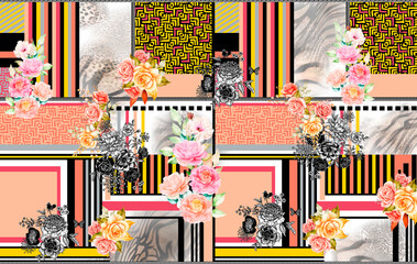 flowers geoemtric lines colors patchwork