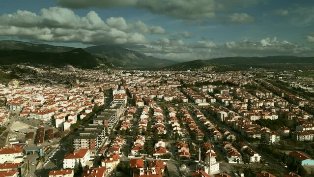 Aerial view of residential buildings in Mugla, Turkey