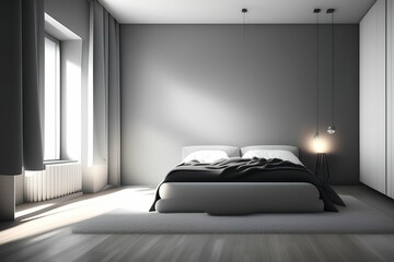 minimalist bedroom with gray walls 8k - generative ai