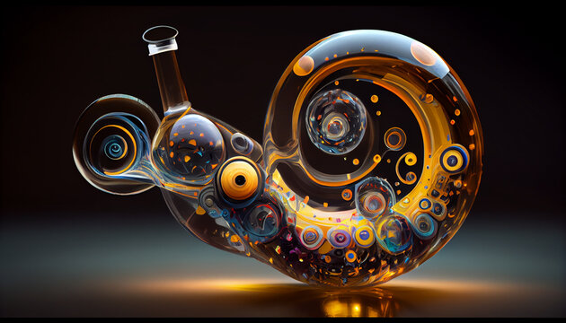 Futuristic glass bong on black background
