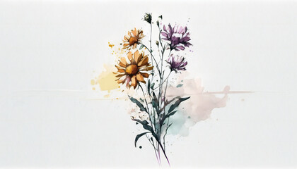 Colorful Flowers, isolated on white background - watercolor style illustration background by Generative Ai