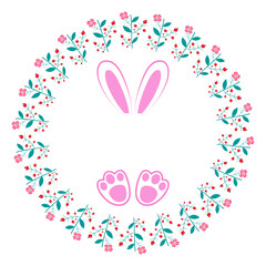 Vector wreath. Ears and paws of a rabbit. Frame on a transparent background. Decorative template for easter.