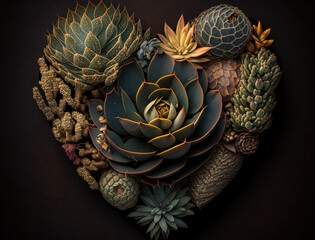 Green heart made by various succulents Environmental protection concept  created with Generative AI technology.