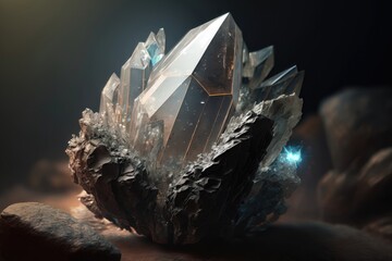Crystal quartz mineral stone. AI generation