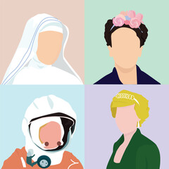 MUJERES CAUCÁSICAS HISTÓRICAS MONJA, ASTRONAUTA Y PRINCESA © Miliati