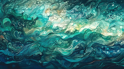 Fototapeta na wymiar Abstract blue water with waves and swirls, pattern, background, swirl, texture. Generative Ai