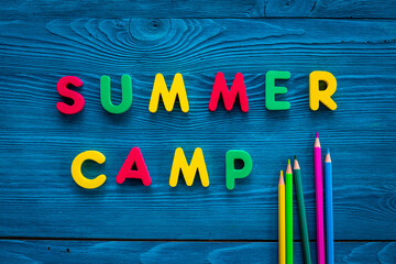 Obraz na płótnie Canvas Words Summer Camp made from colorful letters. Summer kids vacation concept