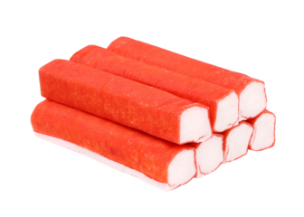 Surimi sticks, transparent background, close up