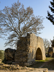 Barbegal aqueduct and mills near Arles on a sunny day in spring