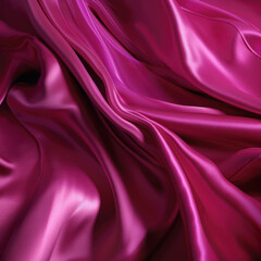 Fototapeta premium A close up of rippled magenta silk with delicate and glossy strands. Trendy color of 2023 Viva Magenta.. AI generation.