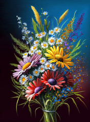 Fototapeta na wymiar Generative AI. Bouquet of wild flowers, digital painting