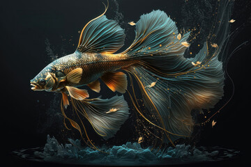 Realistic decorative fish in action. AI generated