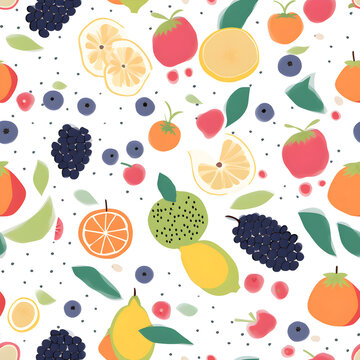 illustratione seamless pattern summer FRUITS Exotic fruits seamless pattern in hand drawn style. repeat background for colorful summer fabric. Generative AI